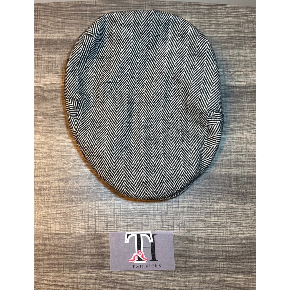 Scala Mens Herringbone Flat Cap Black White Wool Blend Ivy Hat SCA10696 Large